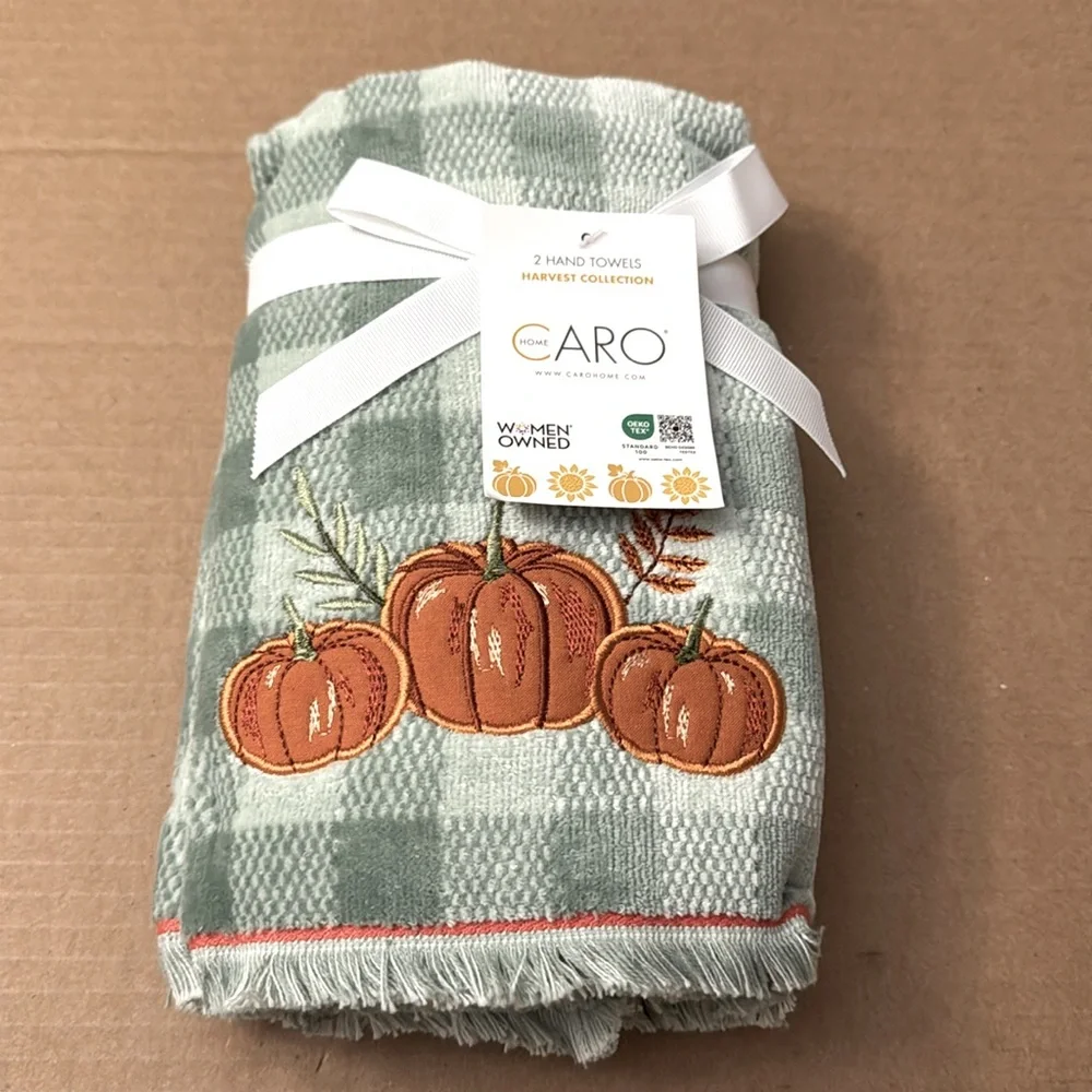 2pc CARO HOME Gingham Pumpkin Hand Towel Set With Fringe - SGMIST